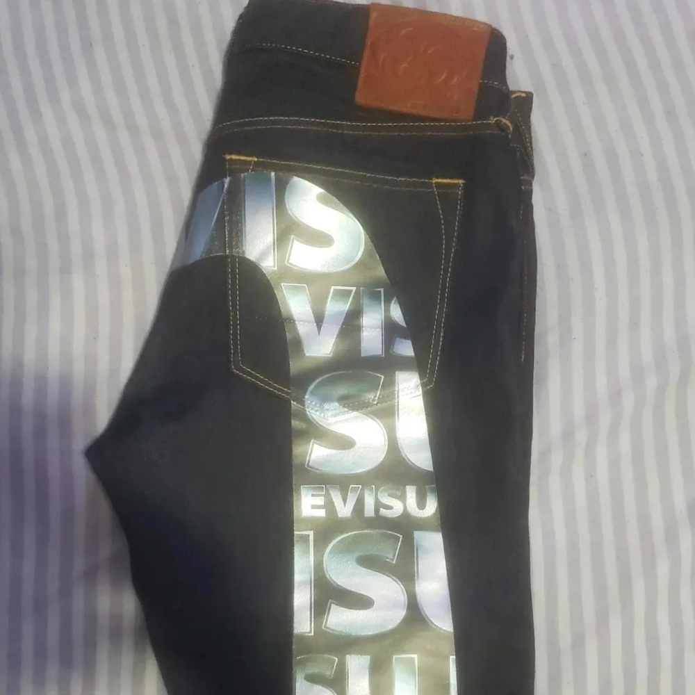 Evisu reflective design jeans